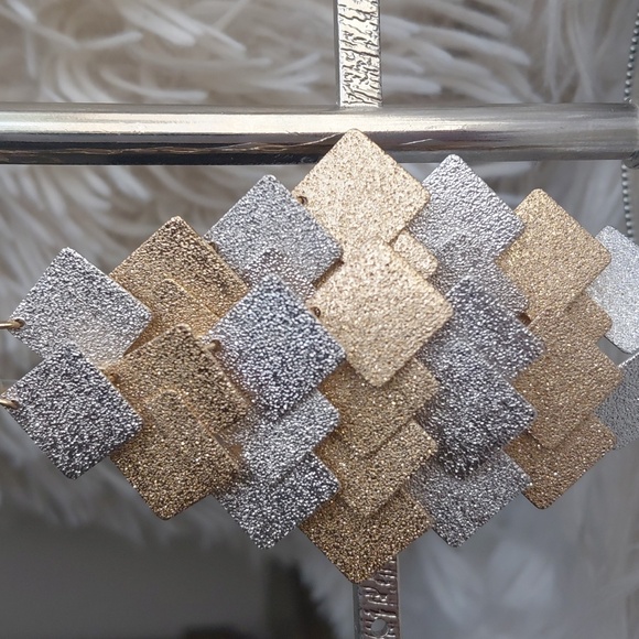 Gold and Silver Geometric Earrings - Picture 7 of 7